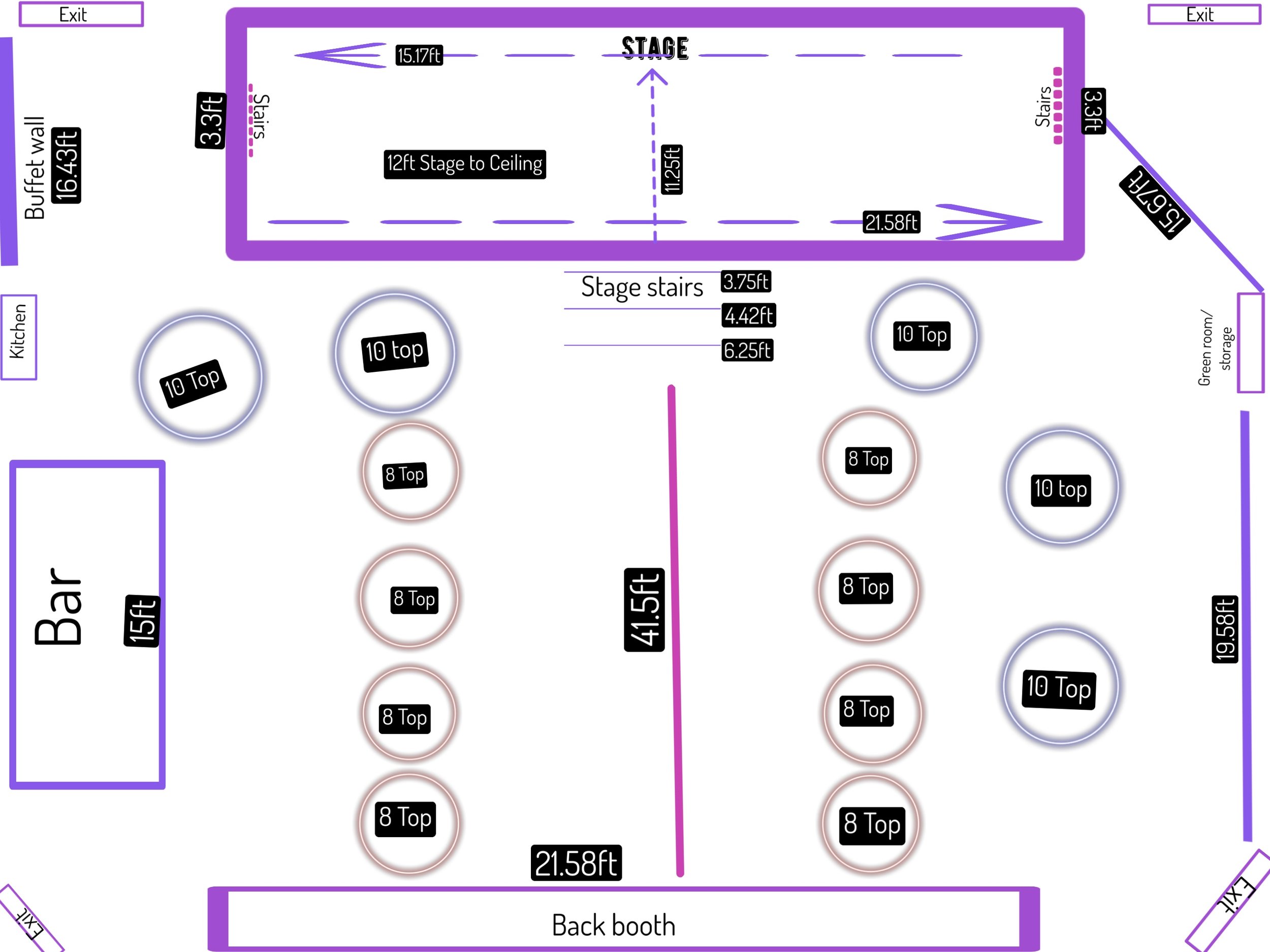 Venue floor plan and room dimensions